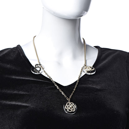 Chanel Crystal Resin Camellia CC Necklace Gold 2 of 9