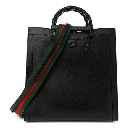 Gucci Textured Dollar Calfskin Web Monochrome Large Diana Tote Bag Black 1 of 16