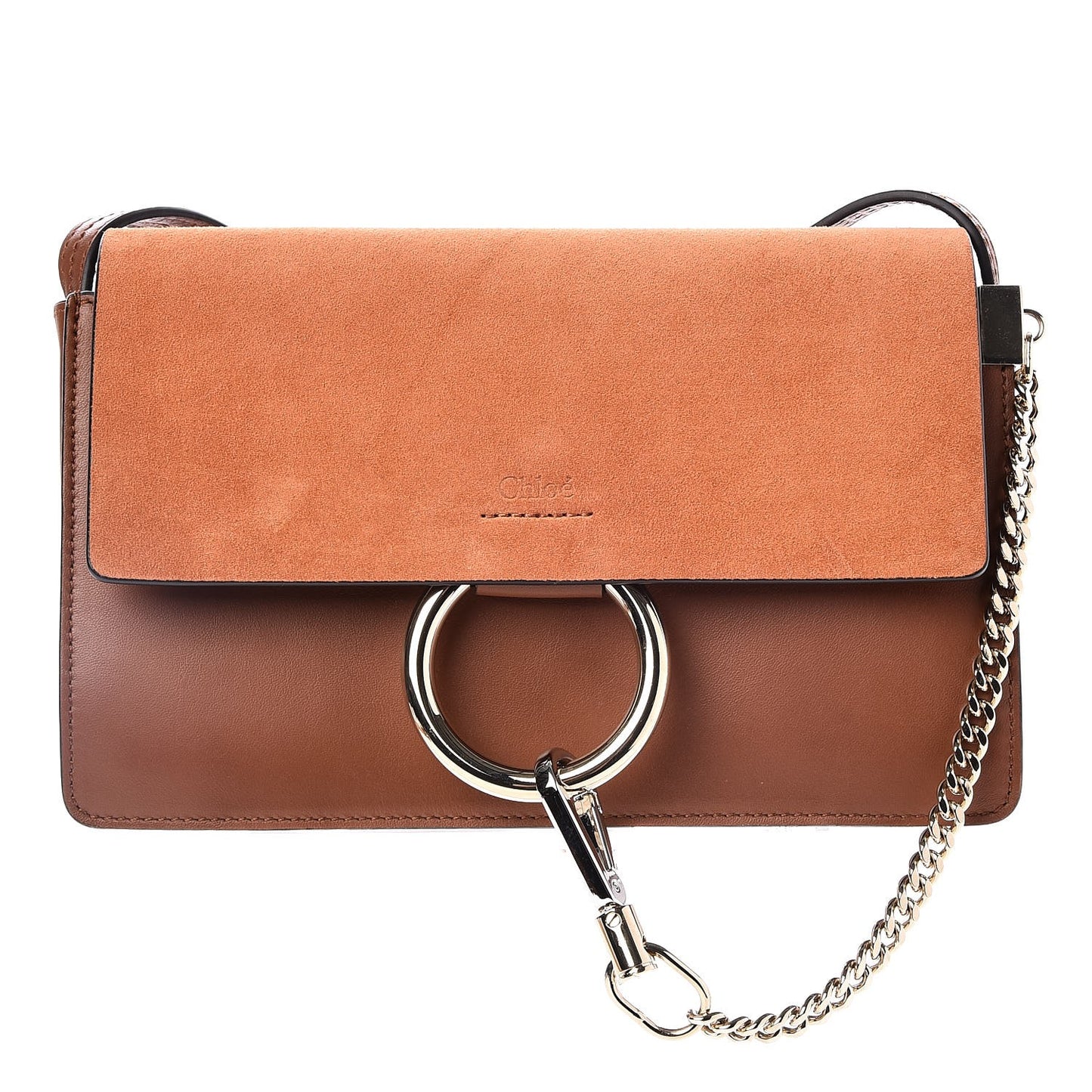 Suede Calfskin Small Faye Shoulder Bag Tobacco
