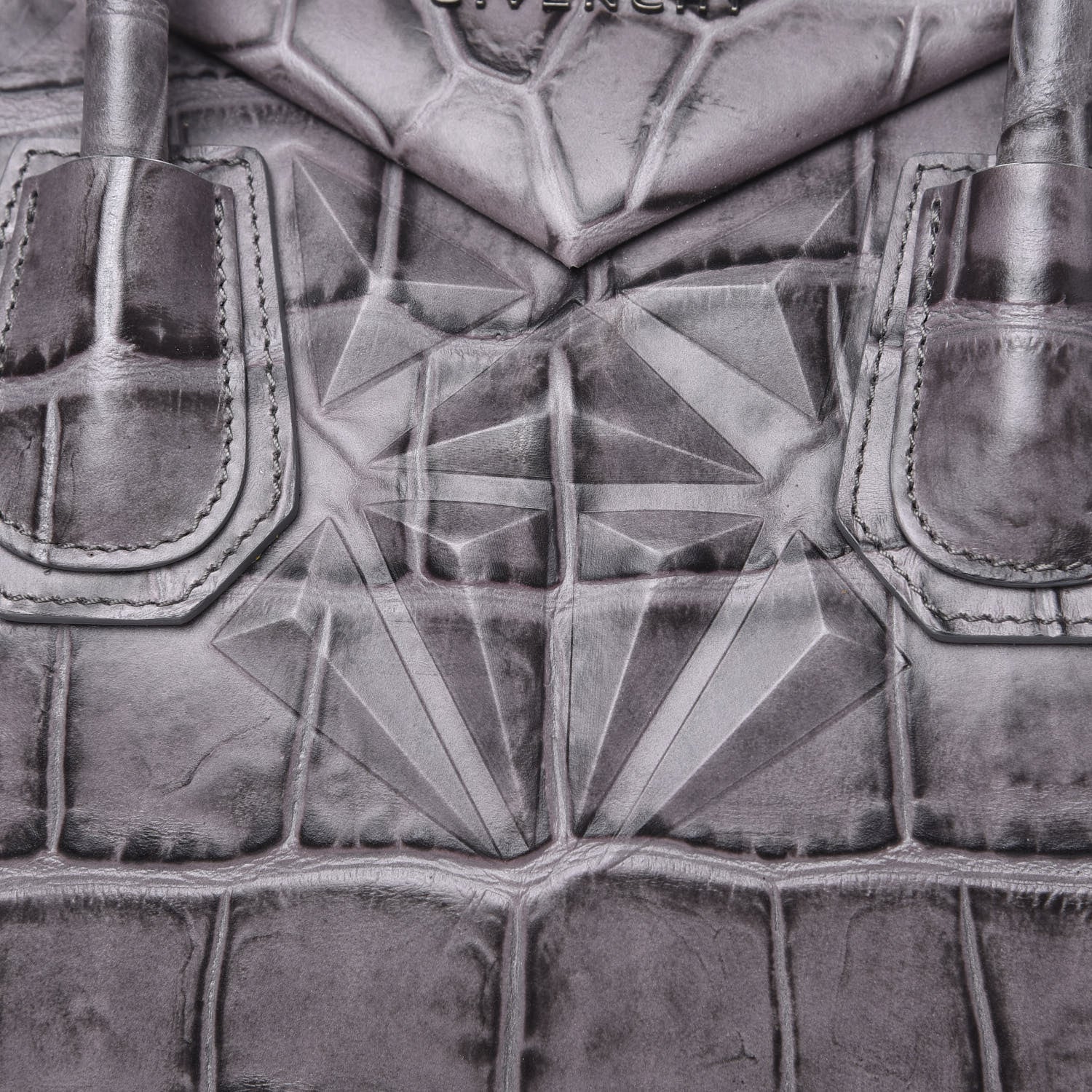 Givenchy Calfskin Crocodile Embossed 3D Stud Medium Antigona Storm Grey 8 of 10