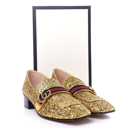 Gucci Glitter Web Peyton Loafers 41 Gold 12 of 12