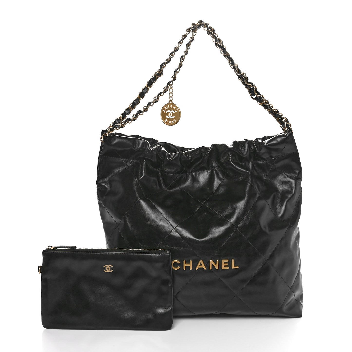 Shiny Calfskin Quilted Chanel 22 Black
