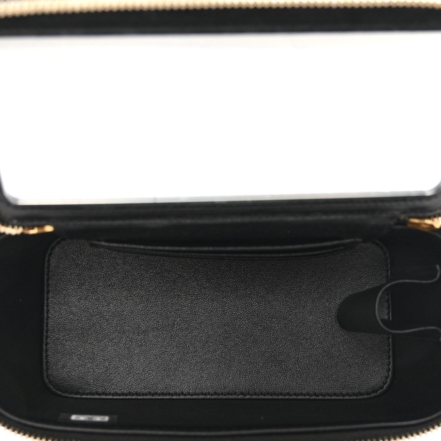 Lambskin Quilted Metal Twist Small Top Handle Vanity Case With Chain Black