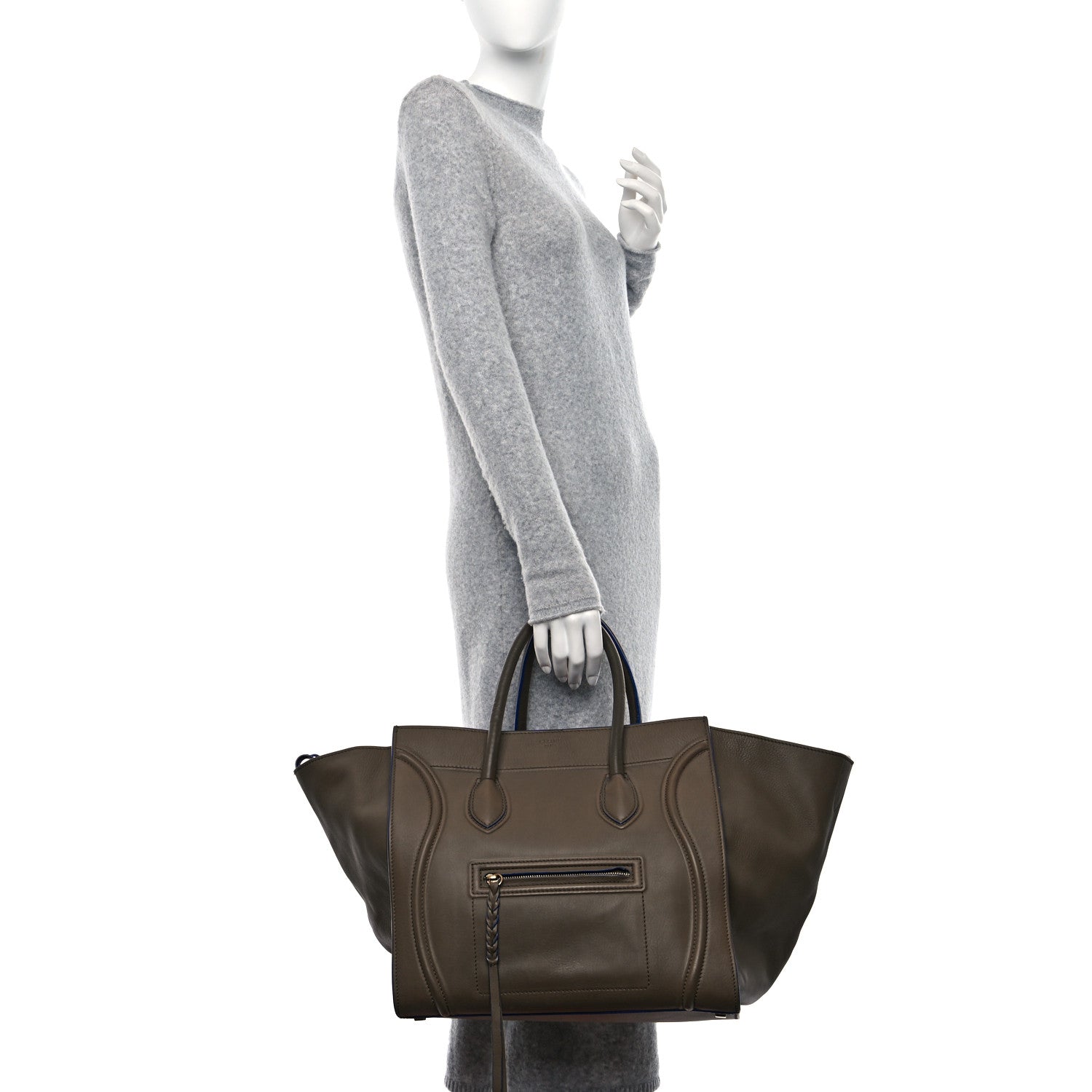 Celine Smooth Calfskin Medium Phantom Luggage Khaki Cobalt Trim 2 of 9