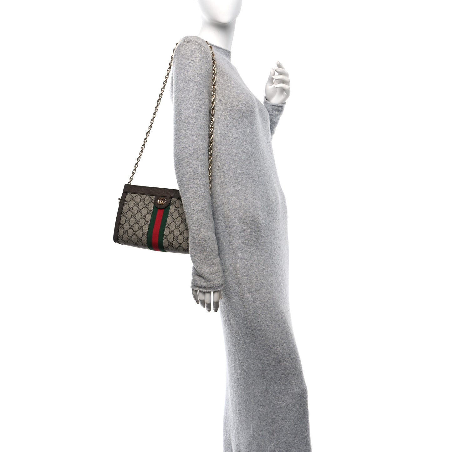 GG Supreme Monogram Web Small Ophidia Chain Shoulder Bag Brown