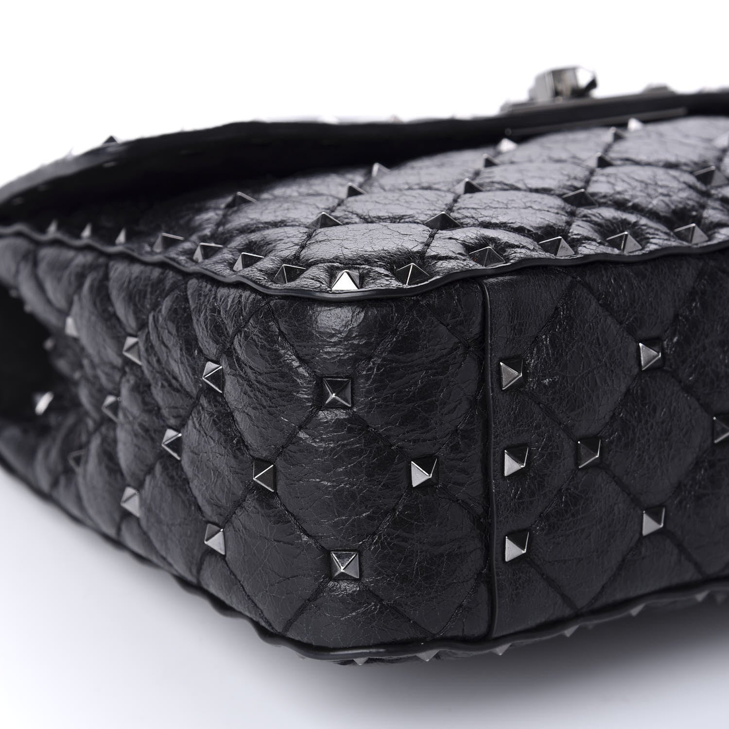 Valentino Garavani Craquele Nappa Medium Rockstud Spike Shoulder Bag Black 6 of 9