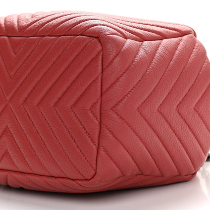 Chanel Deerskin Chevron Quilted Medium CC Chain Bucket Drawstring Bag Red 10 of 10