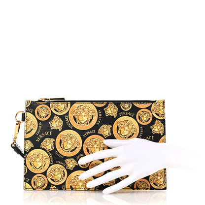 Versace Calfskin La Medusa Print Wristlet Pouch Black Gold 2 of 8