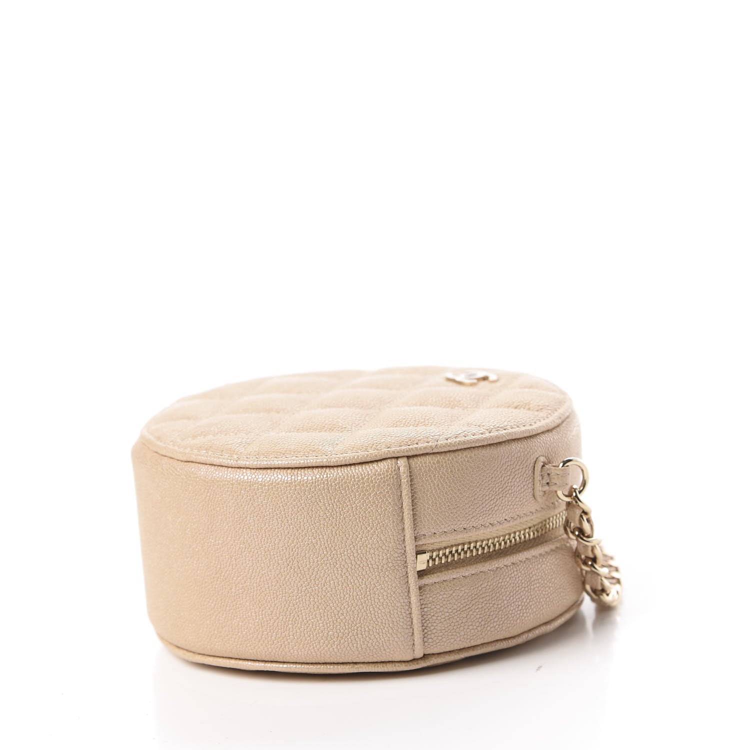 Chanel Iridescent Caviar Quilted Round Clutch With Chain Beige 7 of 11