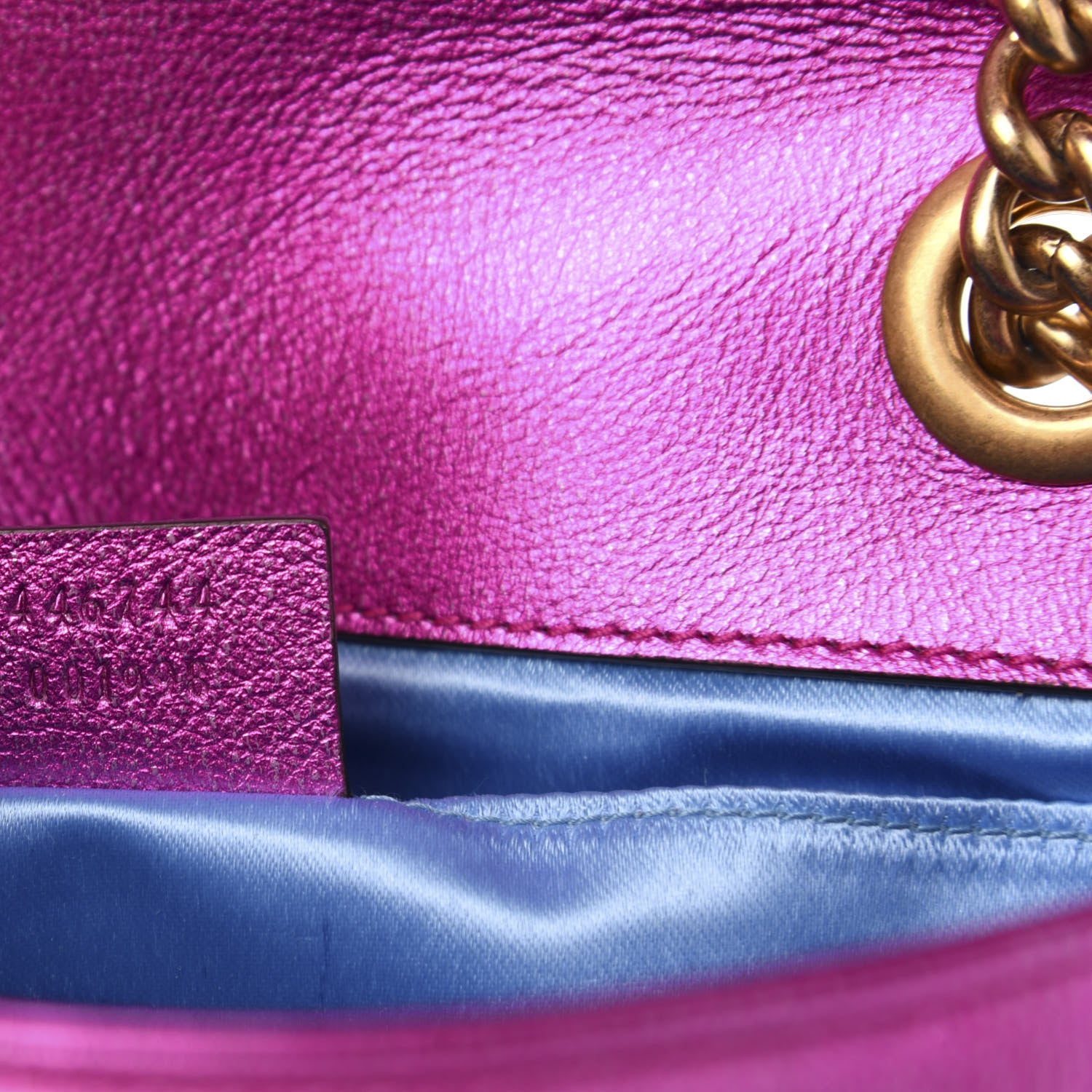 Gucci Metallic Calfskin Matelasse Mini GG Marmont Shoulder Bag Fuchsia 9 of 13