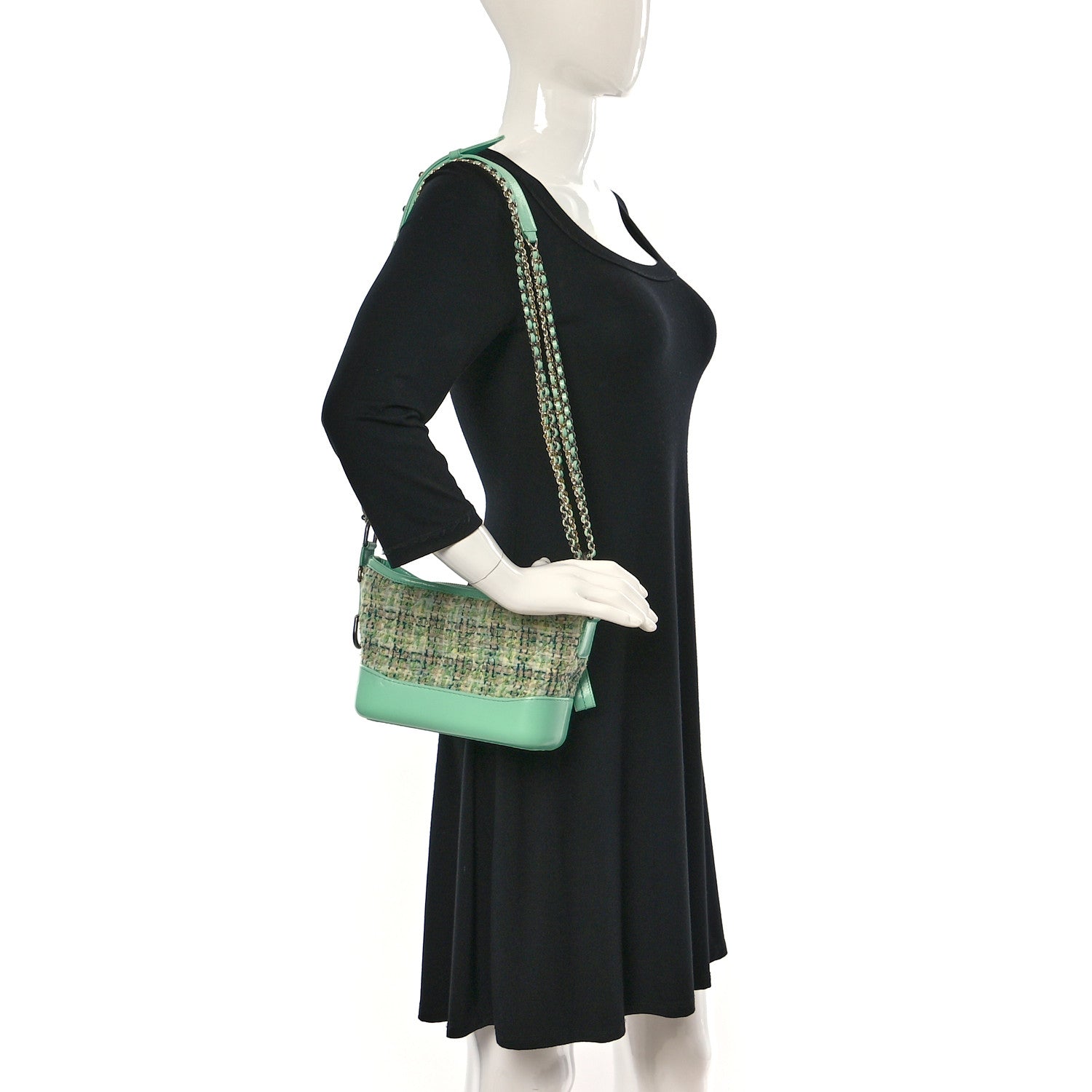 Chanel Tweed Calfskin Quilted Small Gabrielle Hobo Green 2 of 9