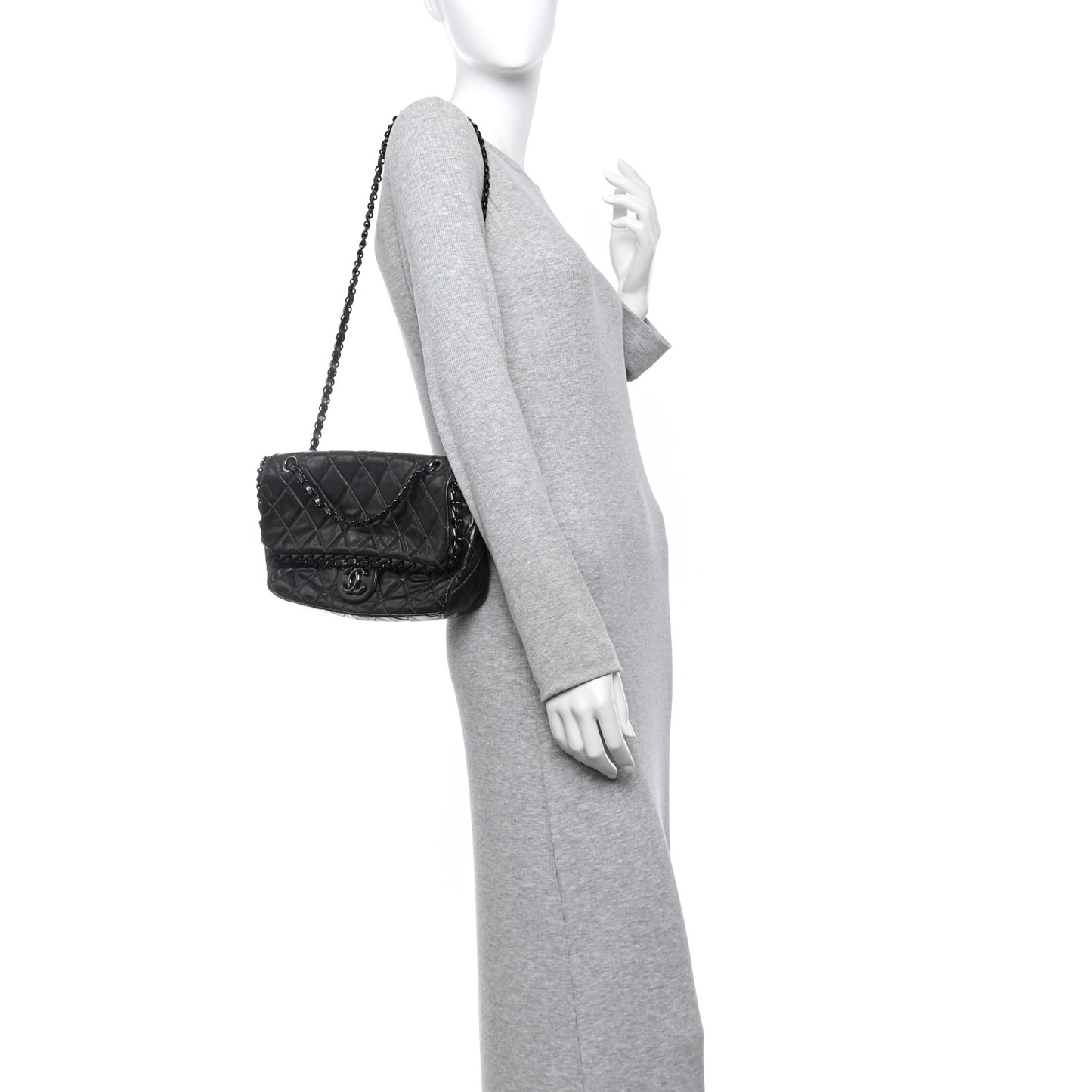 Metallic Calfskin Quilted Medium Chain Me Flap Grey