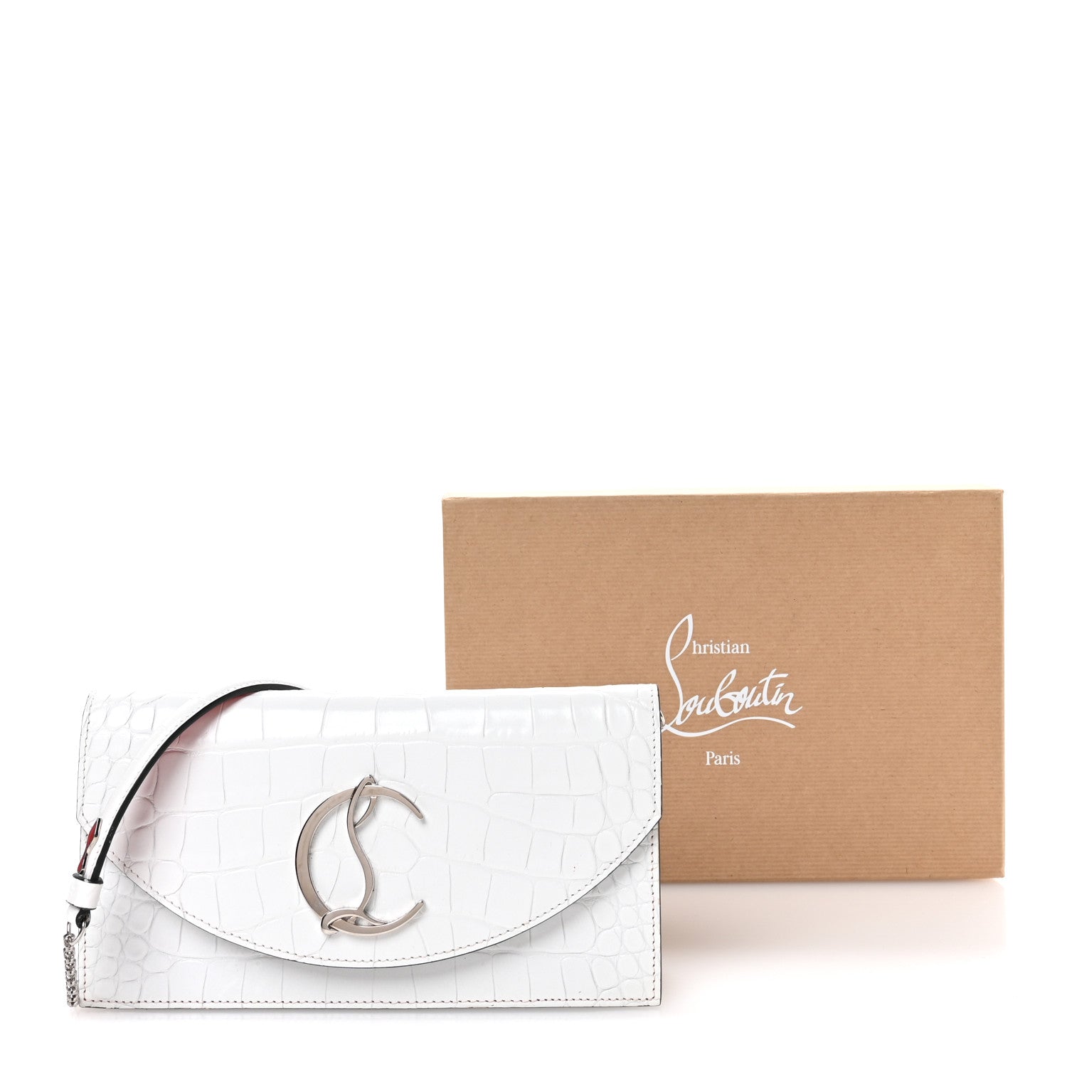 Christian Louboutin Calfskin Crocodile Embossed Loubi54 Crossbody Clutch White 10 of 10