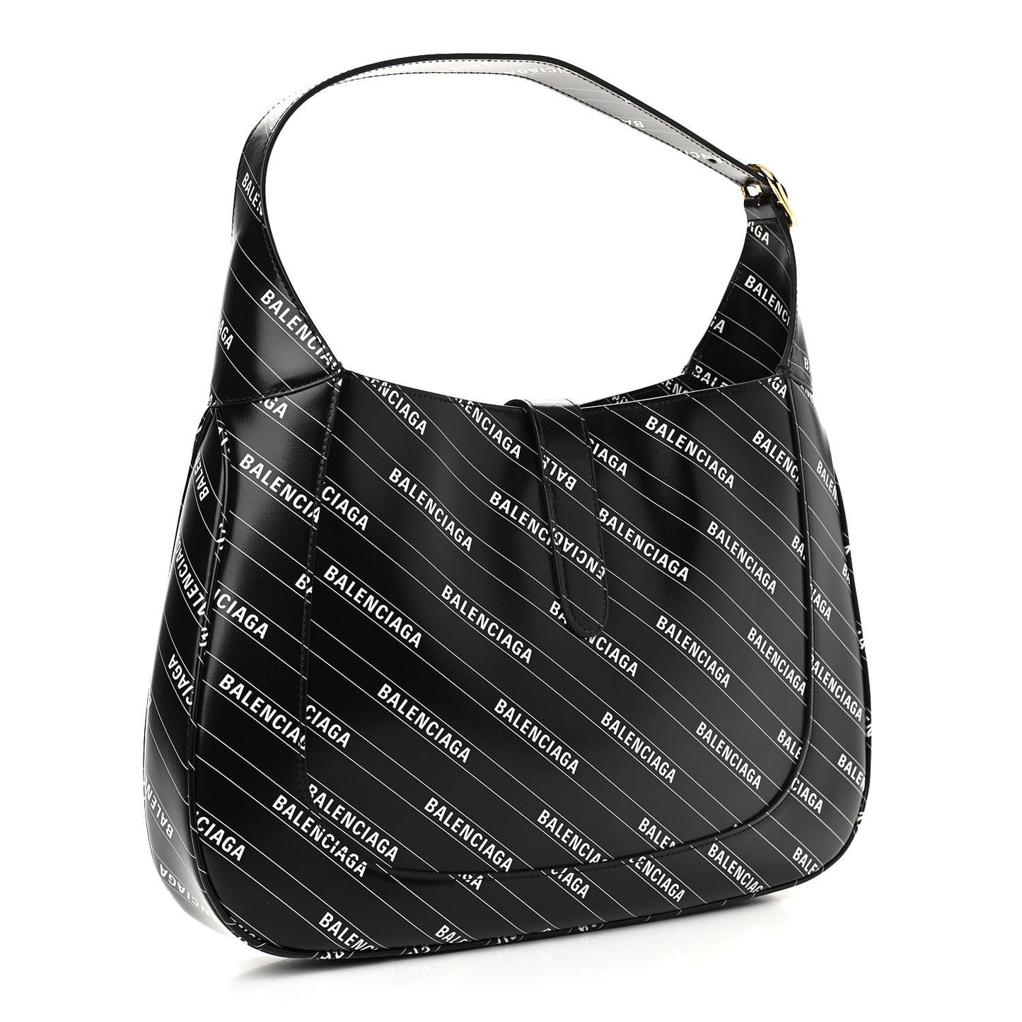 X BALENCIAGA Calfskin Logo Print Medium Jackie 1961 Hobo Black