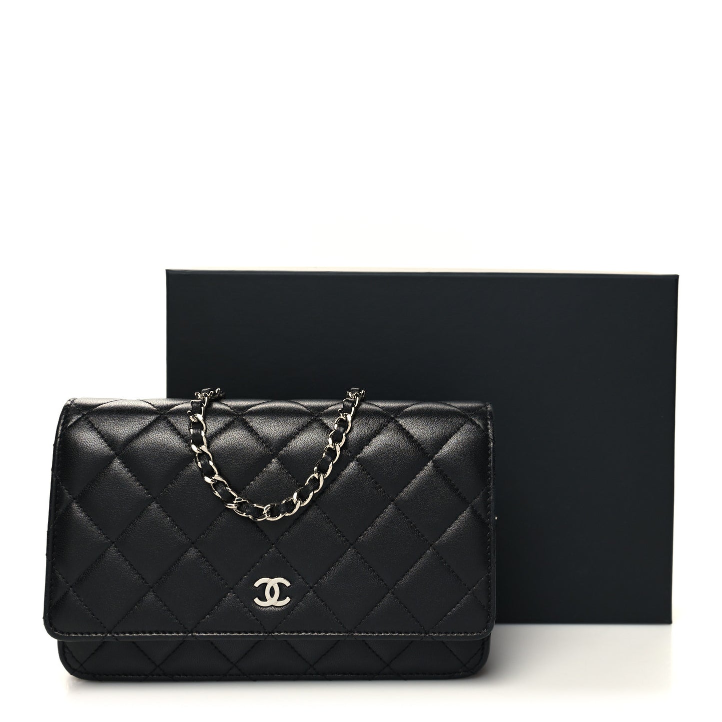 Lambskin Quilted Wallet On Chain WOC Black