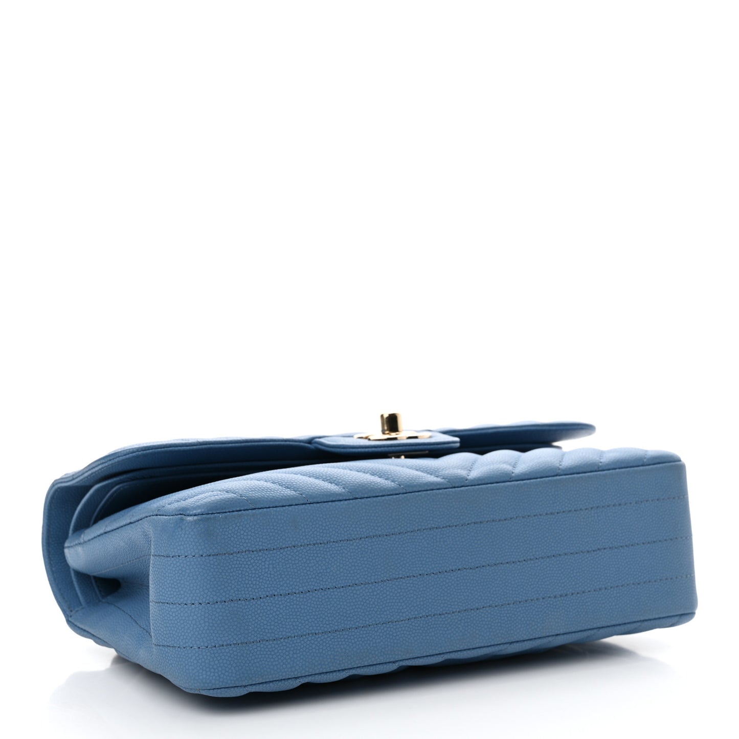 Caviar Flat Chevron Quilted Small Double Flap Blue