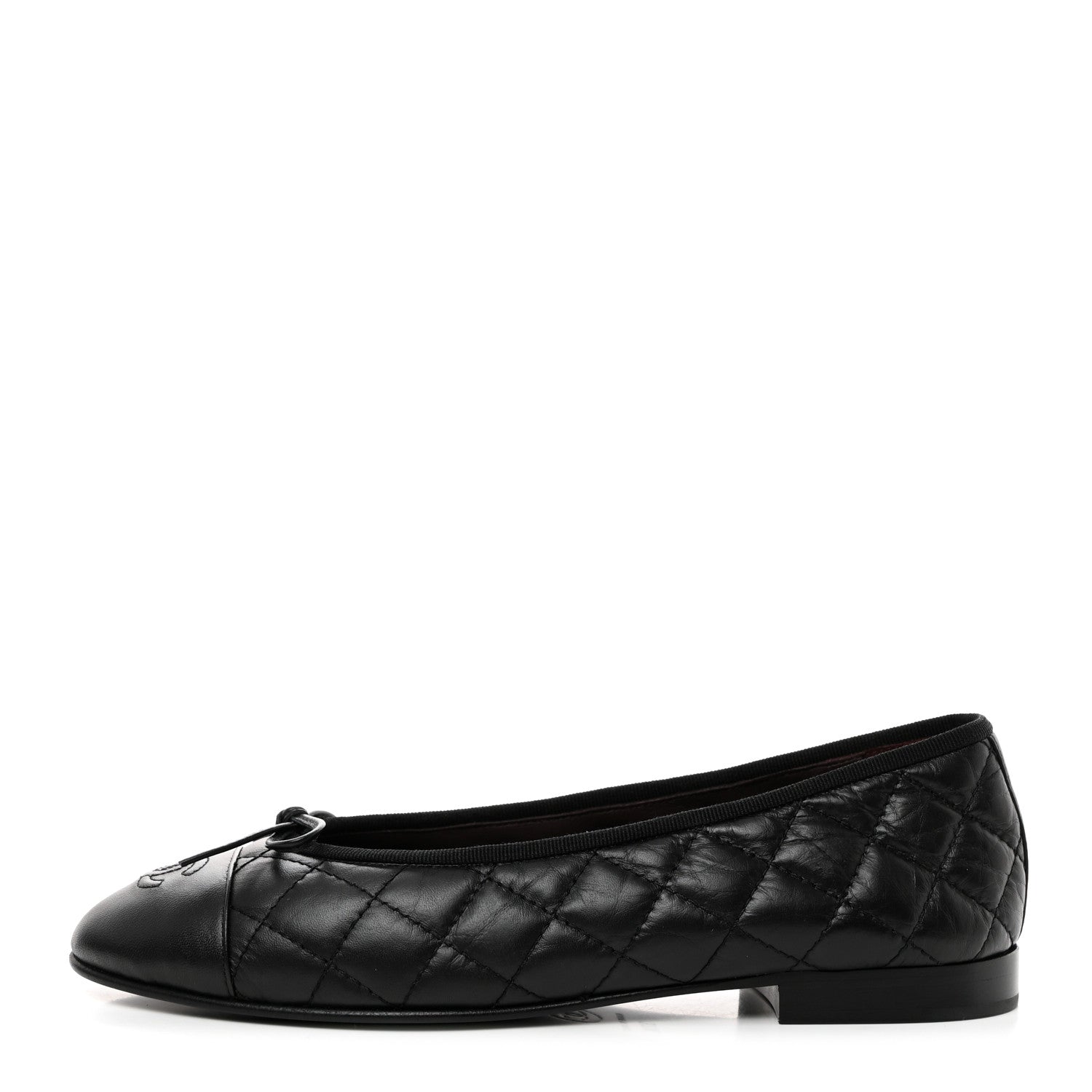 Chanel Aged Calfskin Quilted CC Cap Toe Ballerina Flats 37.5 Black 1 of 9