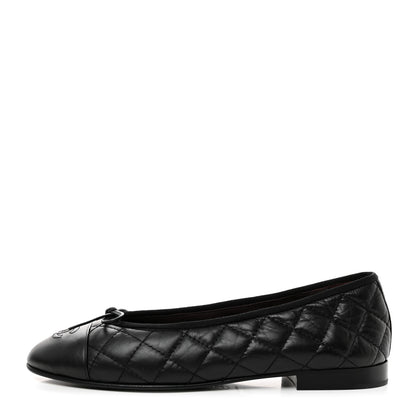 Chanel Aged Calfskin Quilted CC Cap Toe Ballerina Flats 37.5 Black 1 of 9