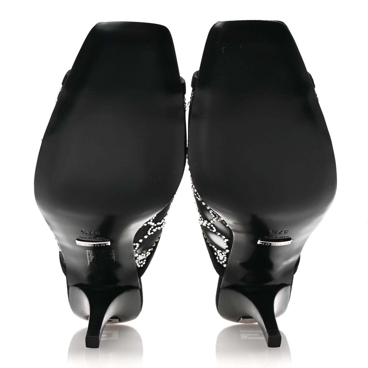 Tela Retino Kid Scamosciato Crystal GG Monogram Square G 95mm Slide Sandals 37.5 Black