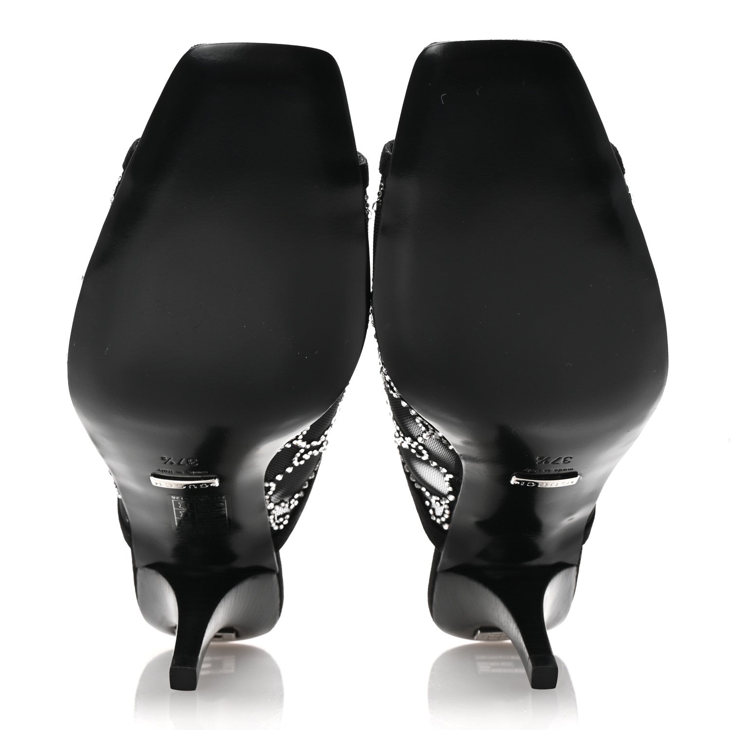 Gucci Tela Retino Kid Scamosciato Crystal GG Monogram Square G 95mm Slide Sandals 37.5 Black 6 of 9