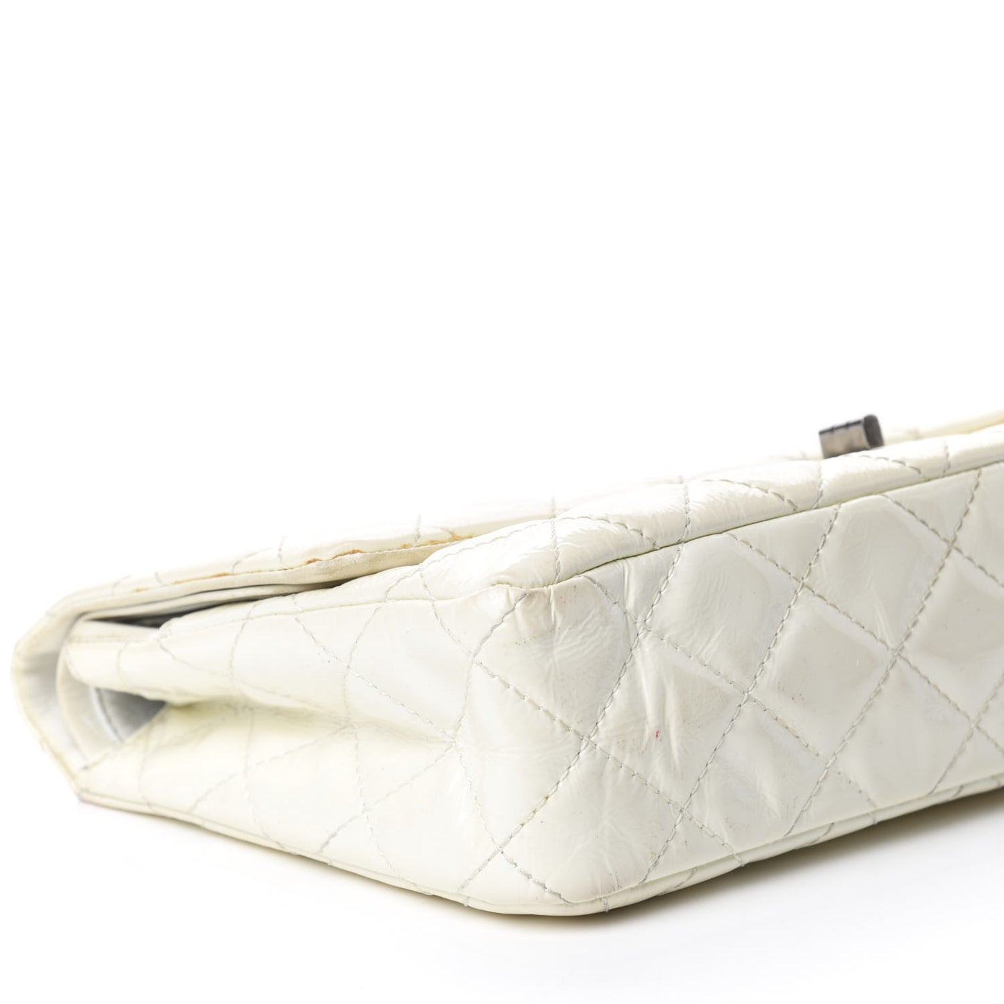 Distressed Patent Quilted 2.55 Reissue Flap 227 White