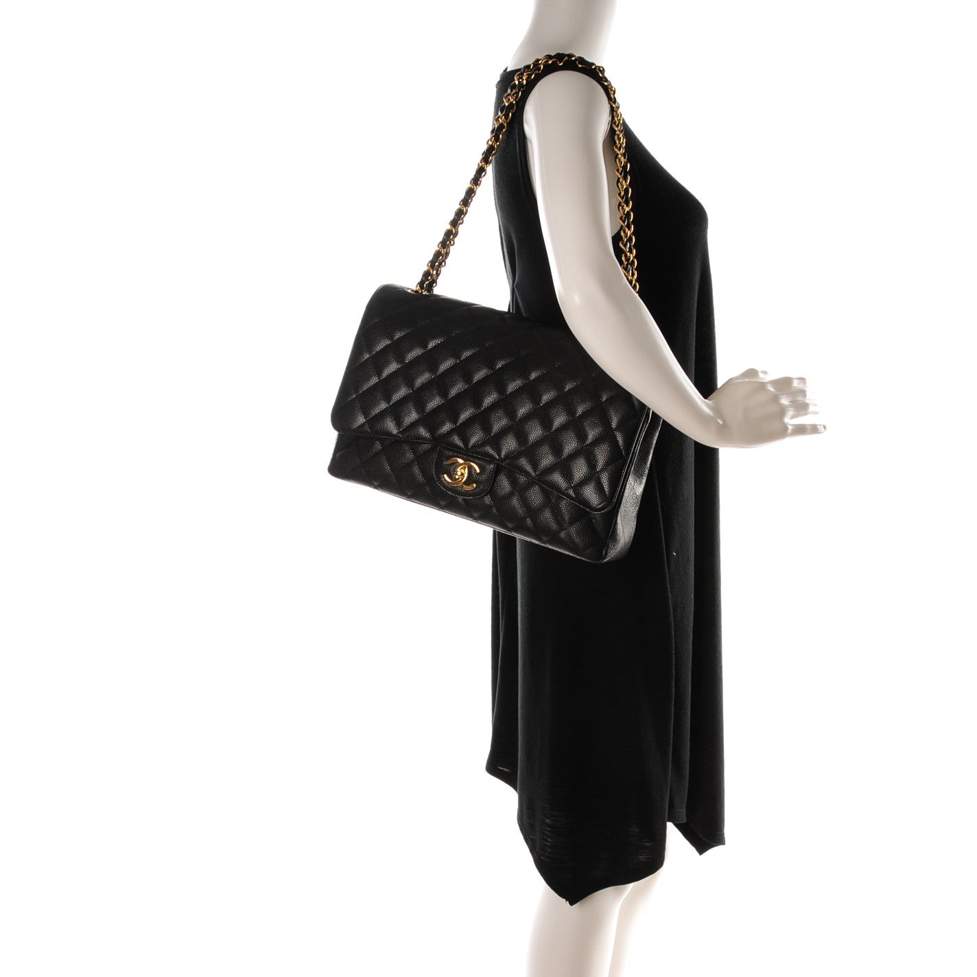 Caviar Quilted Maxi Double Flap Black