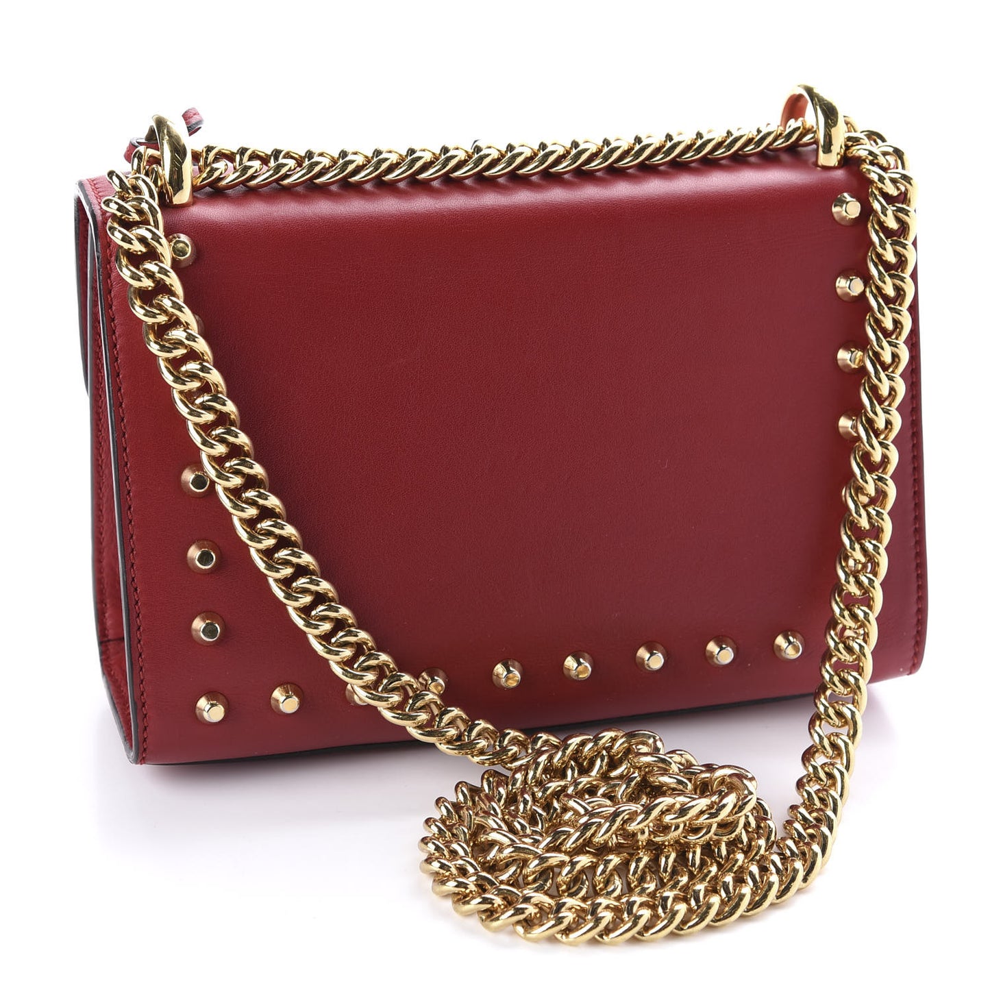 Calfskin Studded Small Padlock Shoulder Bag Hibiscus Red