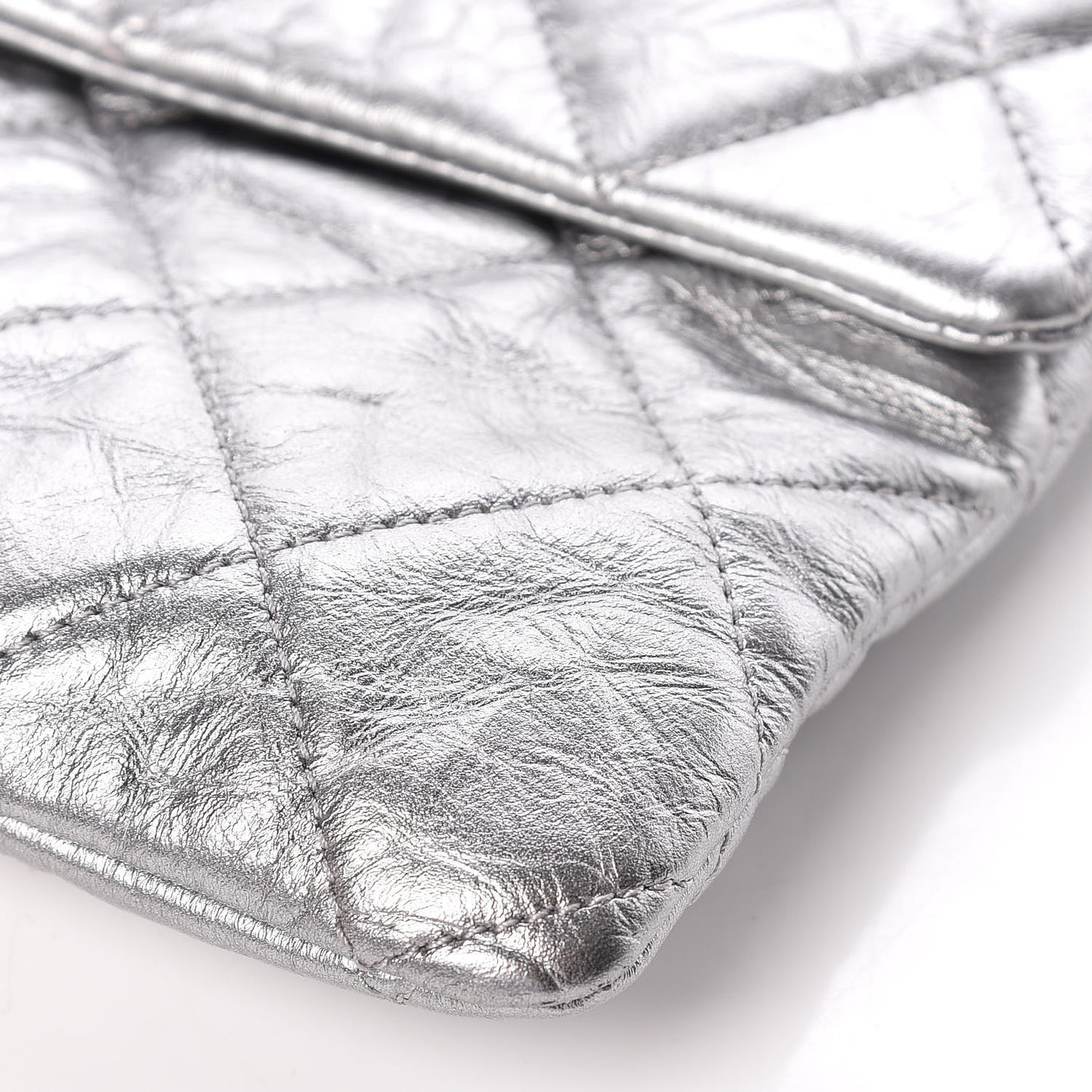 Metallic Crumpled Calfskin Big Bang Large Flap Bag Silver