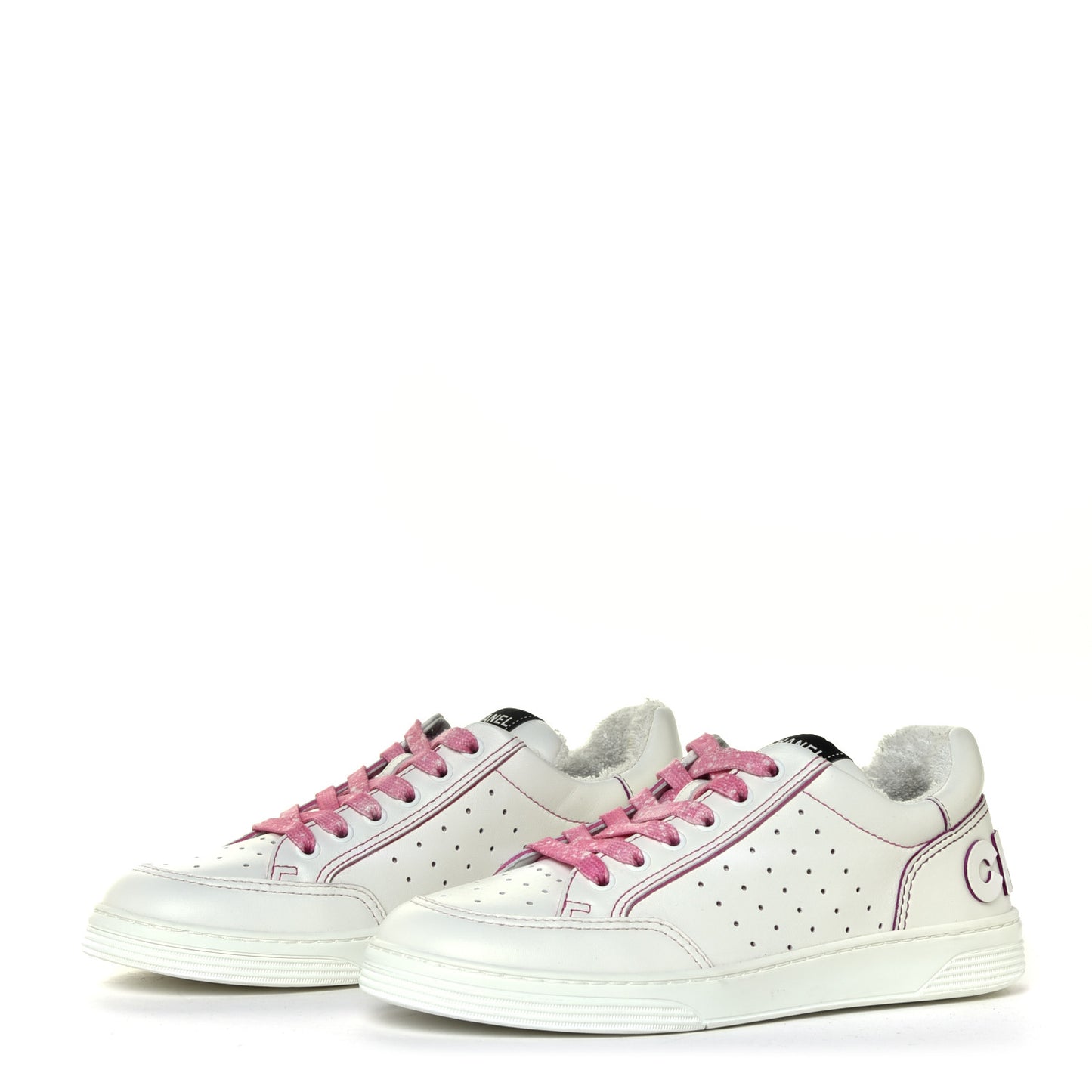 Calfskin Womens Logo Sneakers 38.5 White Pink