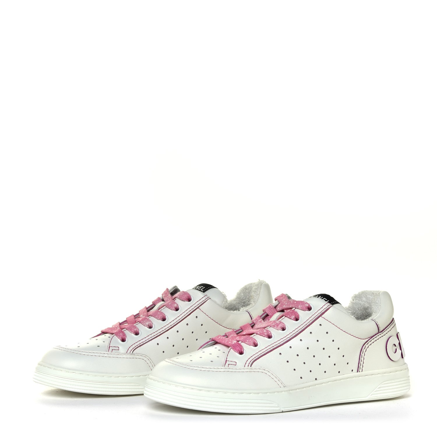 Chanel Calfskin Womens Logo Sneakers 38.5 White Pink 3 of 14