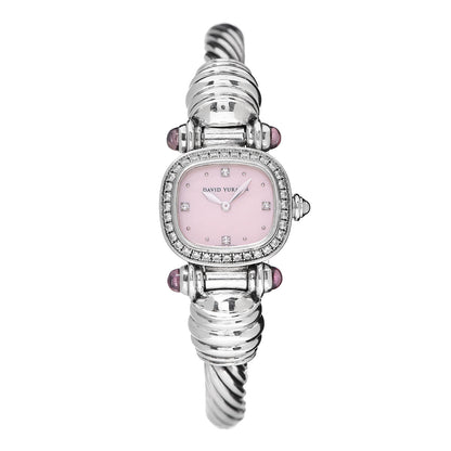 David Yurman Sterling Silver Diamond Bezel Pink Mother of Pearl Pink Tourmaline 21mm Classic Cable Quartz Watch 1 of 4