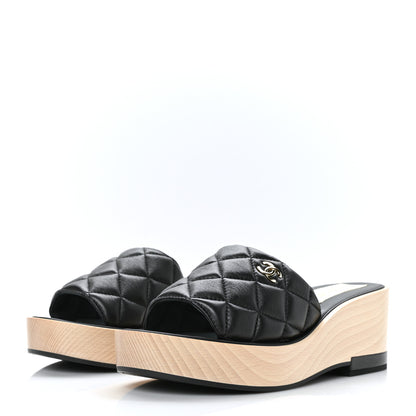 Chanel Lambskin Quilted CC Slip On Platform Sandals 41 Black 3 of 8