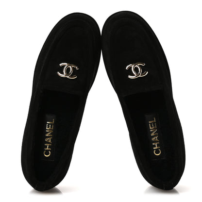 Chanel Suede Calfskin CC Mocassins 39 Black 2 of 9