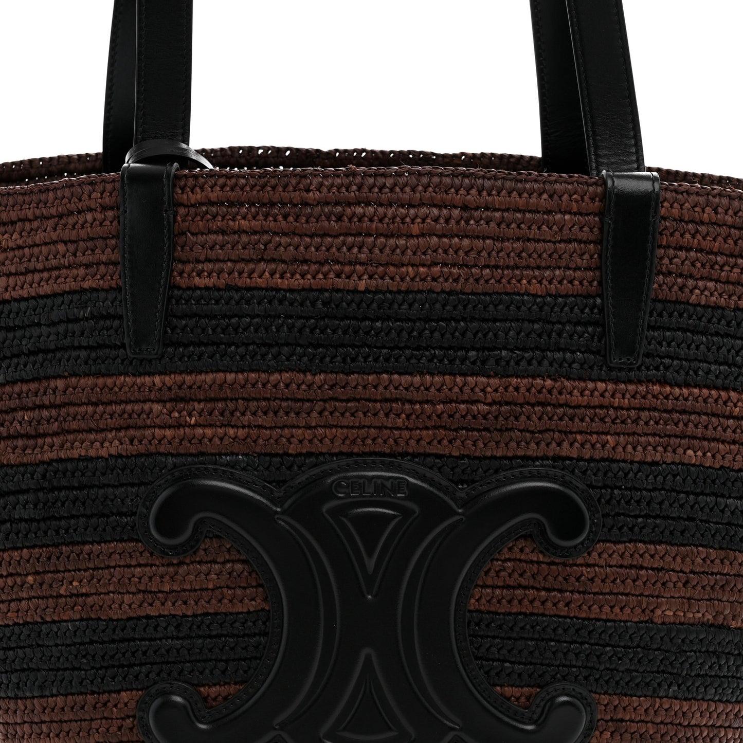 Raffia Striped Calfskin Triomphe Couffin Panier Black Brown