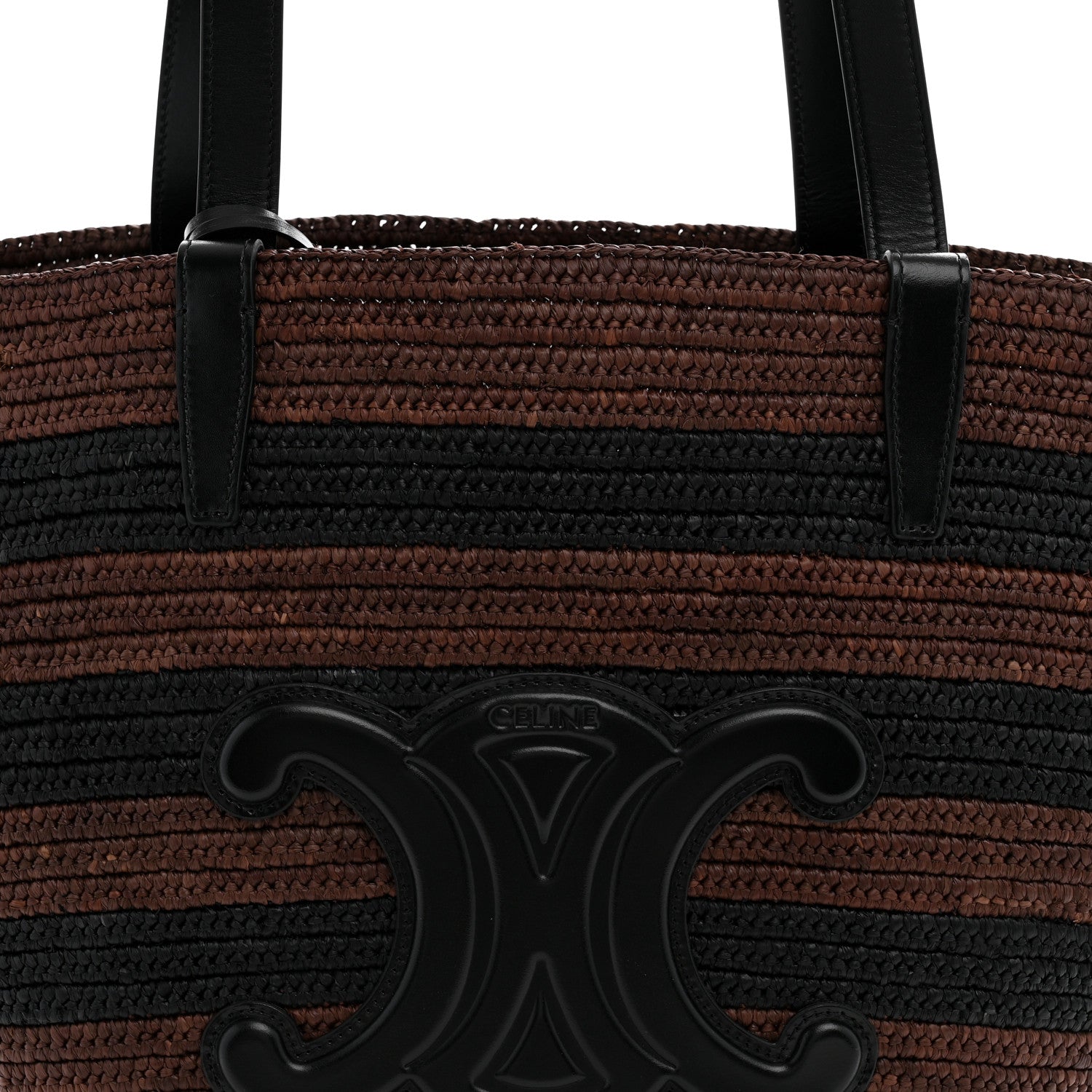 Celine Raffia Striped Calfskin Triomphe Couffin Panier Black Brown 8 of 10