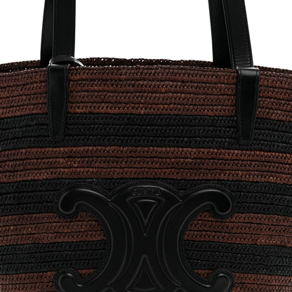 Celine Raffia Striped Calfskin Triomphe Couffin Panier Black Brown 8 of 10