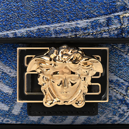 Versace X FENDI Fabric Calfskin Medusa Denim Patchwork Print Baguette Blue Black Gold 9 of 9