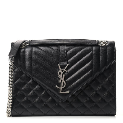 Saint Laurent Grain De Poudre Textured Mixed Matelasse Triquilt Medium Monogram Satchel Black 1 of 9