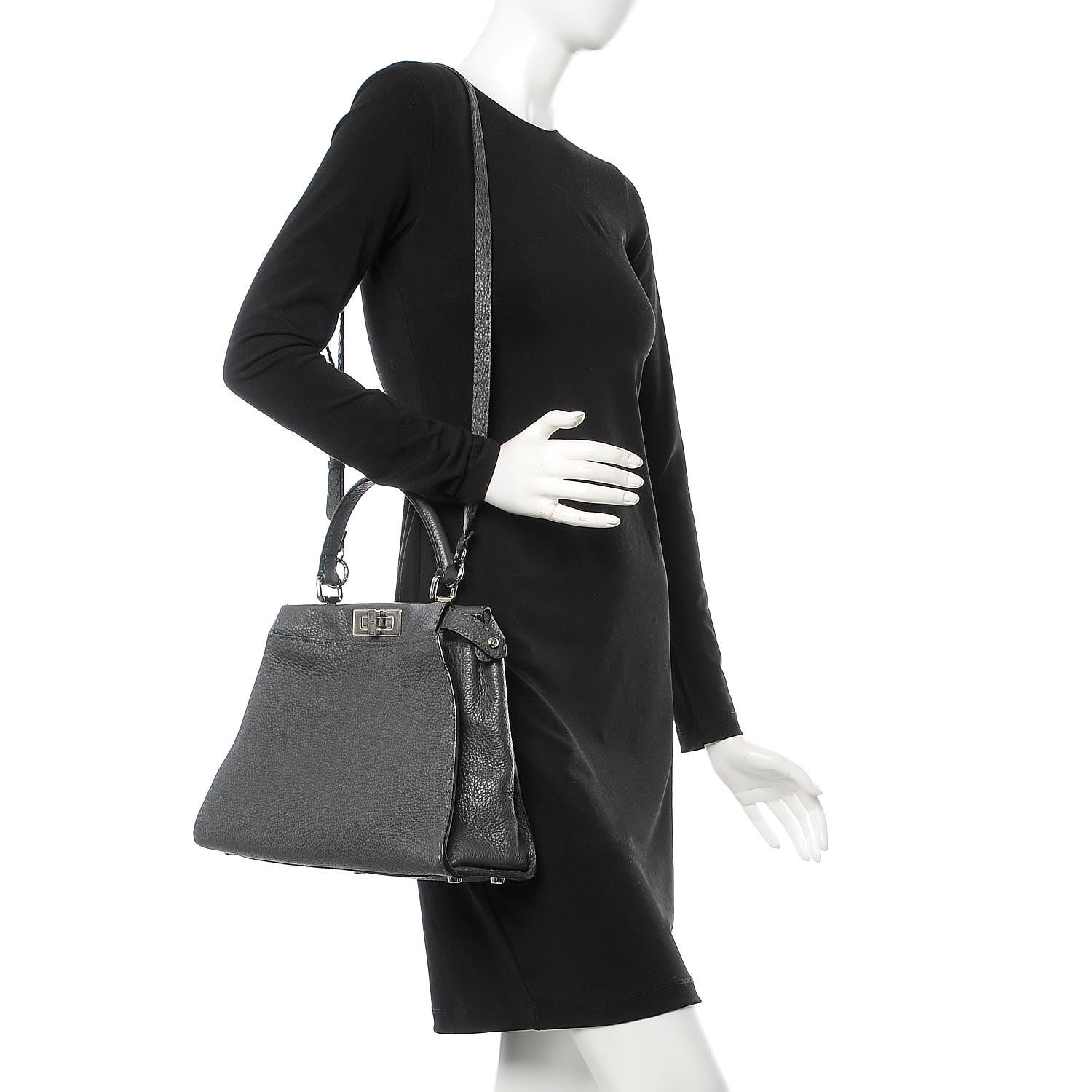 Fendi Cuoio Romano Selleria Bi-Color Medium Peekaboo Iconic Satchel Asfalto Latte 2 of 9