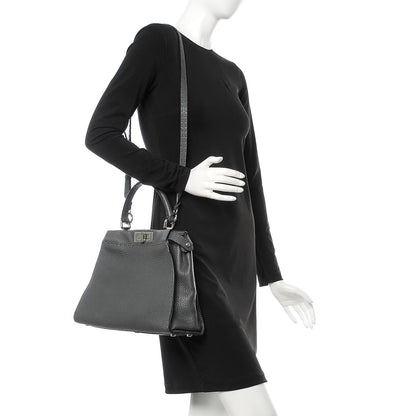 Fendi Cuoio Romano Selleria Bi-Color Medium Peekaboo Iconic Satchel Asfalto Latte 2 of 9