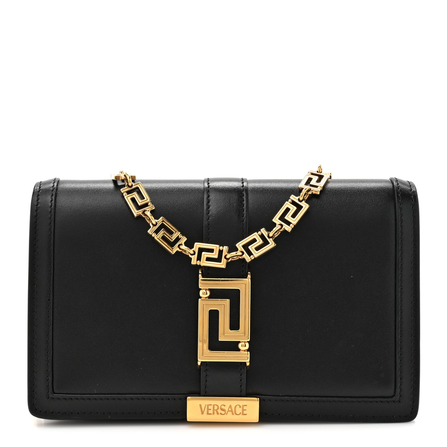 Calfskin Greca Goddess Wallet On Chain Black