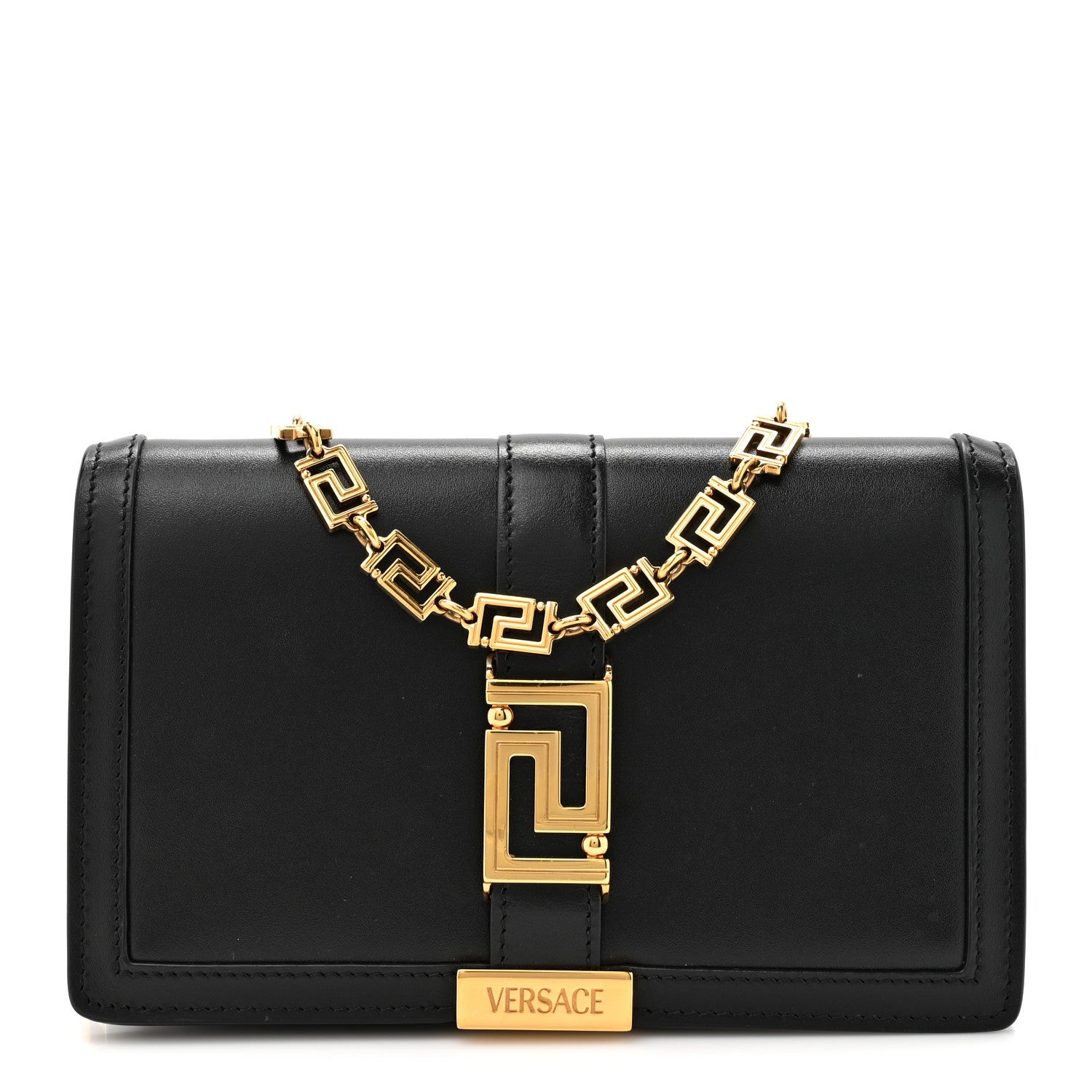 Versace Calfskin Greca Goddess Wallet On Chain Black 1 of 14