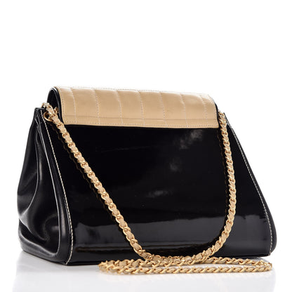 Chanel Patent Lambskin Chocolate Bar Accordion Flap Black Beige 3 of 8