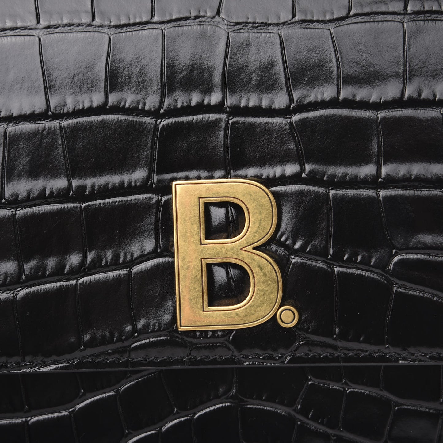 Shiny Calfskin Crocodile Embossed Small B Bag Black