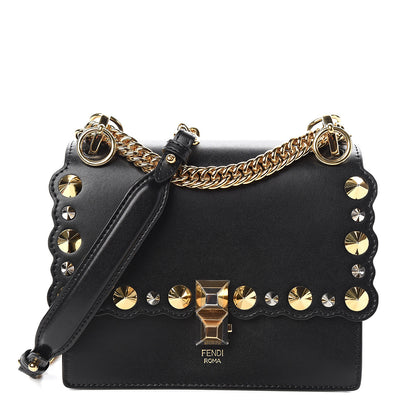 Fendi Vitello Liberty Metal Scalloped Multi Studded Small Kan I Shoulder Bag Black 1 of 9