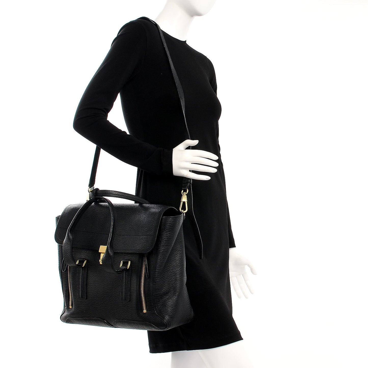 3.1 Textured Calfskin Large Pashli Satchel Black