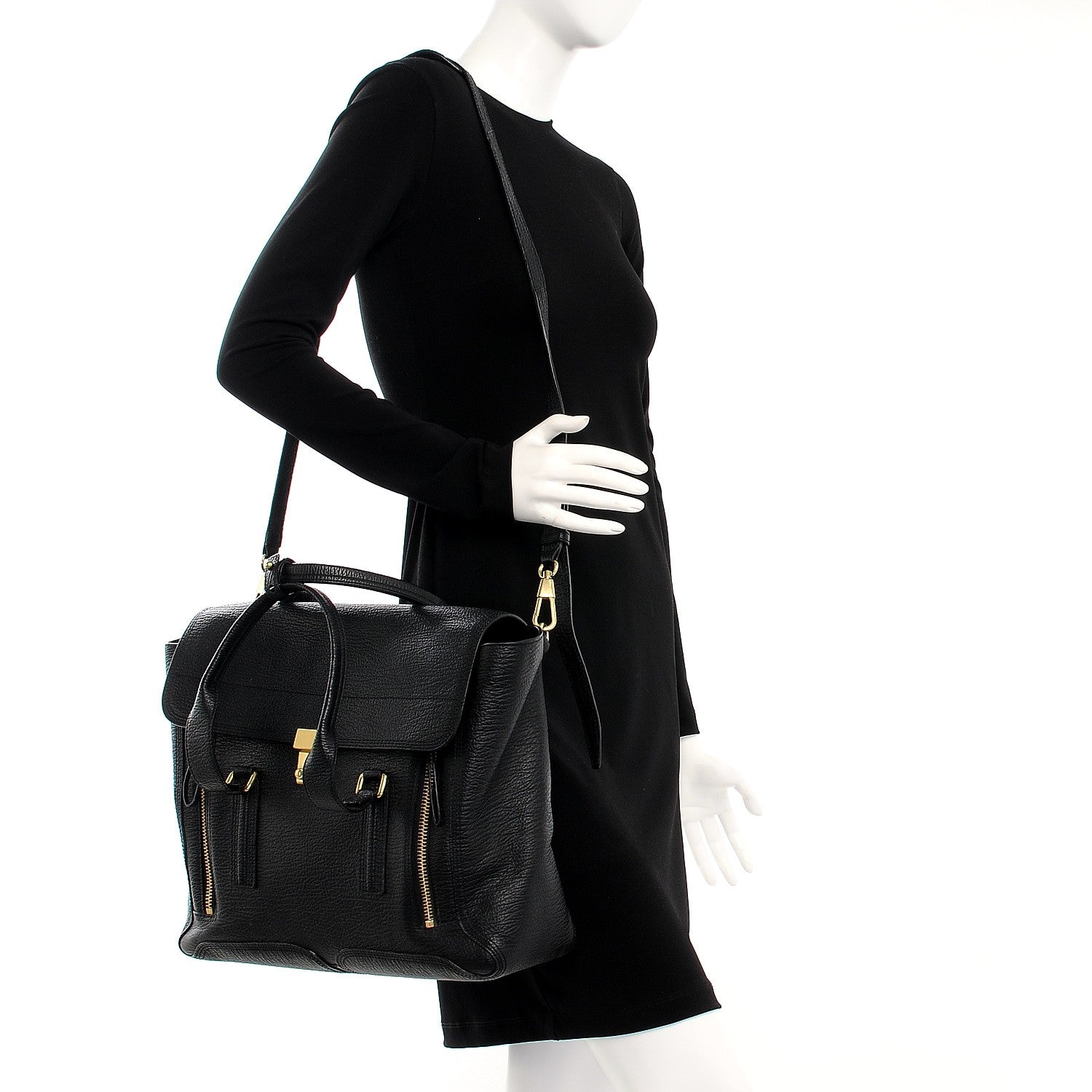 3.1 Phillip Lim 3.1 Textured Calfskin Large Pashli Satchel Black 2 of 8