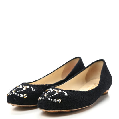 Chanel Tweed Crystal CC Ballerina Flats 39.5 Black 3 of 9