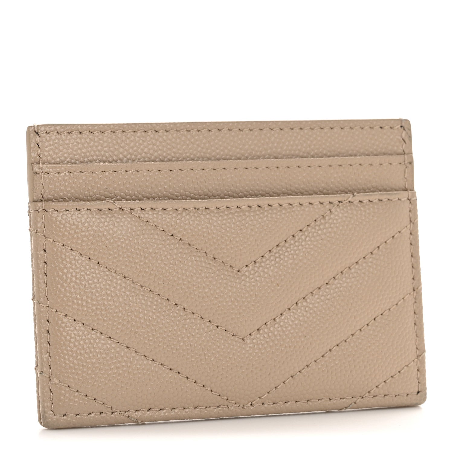 Saint Laurent Grain De Poudre Matelasse Chevron Monogram Credit Card Case Dark Beige 3 of 9