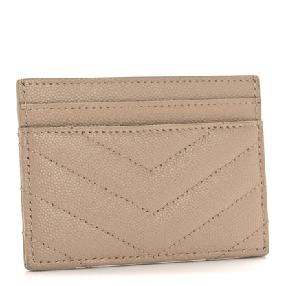 Saint Laurent Grain De Poudre Matelasse Chevron Monogram Credit Card Case Dark Beige 3 of 9